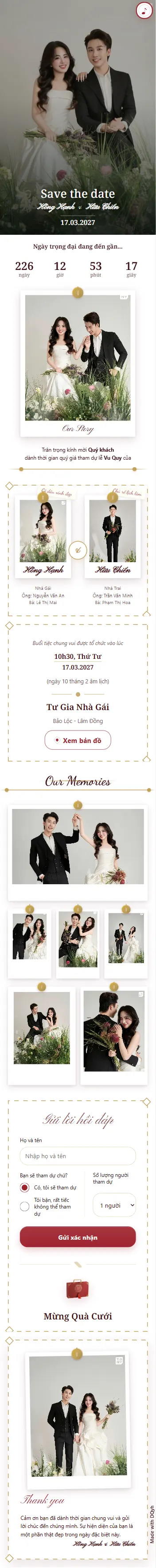 Mẫu thiệp cưới online số 007 với phong cách rèm mở và album ảnh cưới